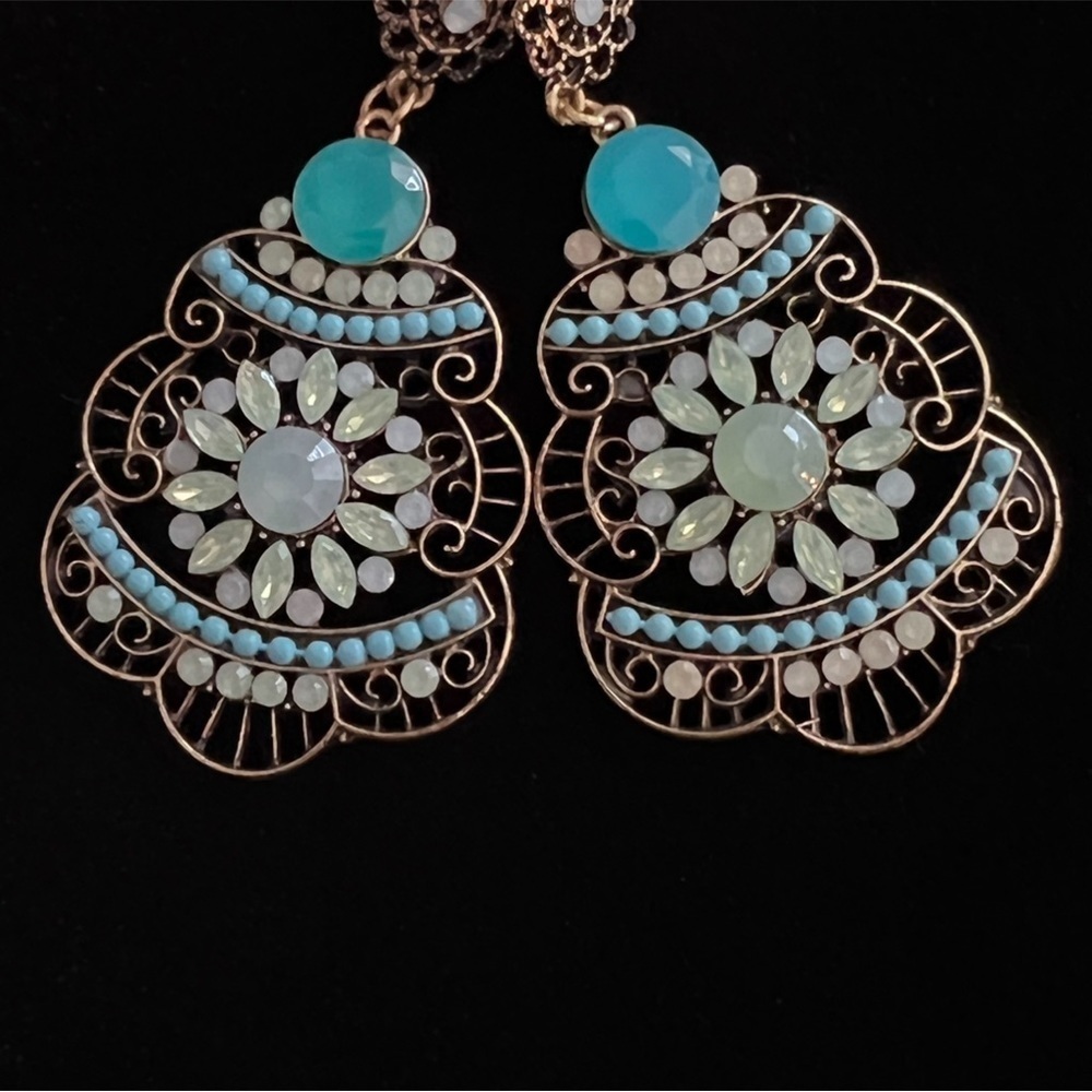 Faux Turquoise Jewelry Bundle Dangle Earrings + Bangle Bracelet OSFM - Picture 5 of 9